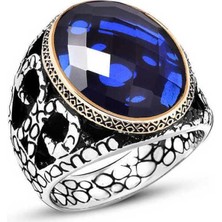 Inure Jewelry Gümüş Mavi Zirkon Taşlı Erkek Yüzük