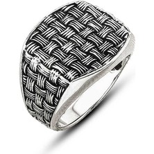 Inure Jewelry Gümüş Hasır Desenli Erkek Yüzük