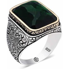 Inure Jewelry Gümüş Zirkon Yeşil Taşlı Kare Erkek Yüzük