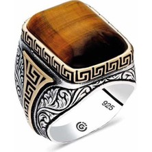 Inure Jewelry ​gümüş Kaplan Gözü Taşlı Kare Erkek Yüzük