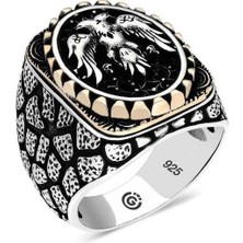 Inure Jewelry Gümüş Çift Başlı Kartal Oval Erkek Yüzük
