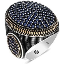 Inure Jewelry Gümüş Lacivert Zirkon Taşlı Oval Erkek Yüzük