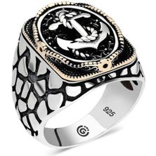 Inure Jewelry Gümüş Deniz Çapası Oval Erkek Yüzük