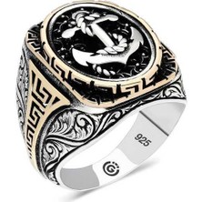 Inure Jewelry Gümüş Deniz Çapası Oval Erkek Yüzük