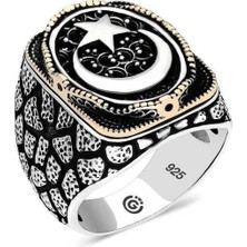 Inure Jewelry Gümüş Ay yıldız Oval Erkek Yüzük