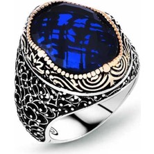 Inure Jewelry Gümüş Mavi Zirkon Taşlı Erkek Yüzük
