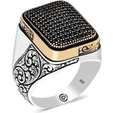 Inure Jewelry Gümüş Siyah Zirkon Taşlı Kare Erkek Yüzük