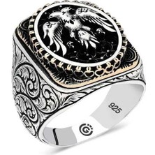 Inure Jewelry Gümüş Çift Başlı Kartal Oval Erkek Yüzük