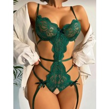 Efil Efil Fantezi Gecelik Kadın Yeşil Fantazi Jartiyer Takım Seksi Iç Giyim Şık Fantazi Gecelik Esnek Şık Yumuşak Açık Seksi Iç Çamaşırı