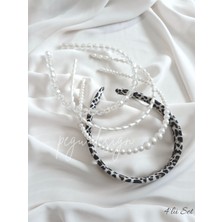 Pegu 4 Lü Set Leopar Kadife Taç ve Sıralı Inci Taç , Gelin,davet ,kutlama ,günlük,