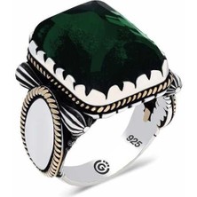 Inure Jewelry ​Gümüş Yeşil Zirkon Taşlı Kare Erkek Yüzük