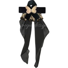 Pegu Kelebek Figürlü Kadife Broş , Kenarları Tırtıklı Özel Tasarım Şifon Kumaşlı