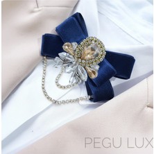 Pegu Lacivert Kadife ,kristal Taşlı ,kadın Papyon,broş,yaka Iğnesi,kravat