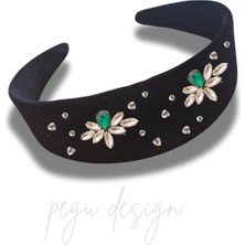 Pegu Kadife Kristal Cam Taşlı Özel Tasarım Geniş Taç