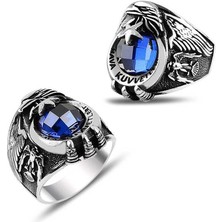 Inure Jewelry Gümüş Ayyıldız Hava Kuvvetleri Mavi Taşlı Erkek Yüzük