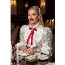 Pegu Kırmızı Saten Aksesuarlı Broş