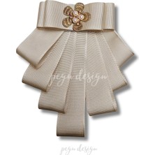 Pegu Luxury Ekru Grogren Kurdele Incili Çiçekli Yaka Broş,papyon,kravat ..