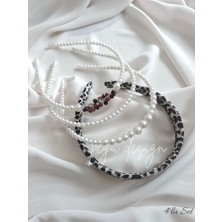 Pegu 4 Lü Set Leopar Kadife Taç ve Sıralı Inci Taç , Gelin,davet ,kutlama ,günlük,