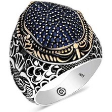 Inure Jewelry Gümüş Lacivert Zirkon Taşlı Oval Erkek Yüzük