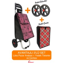 Pratik Pazar Arabası Seti: 3'lü, Yedek Tekeri ve Çantasıyla Konfor