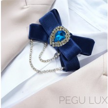 Pegu Lacivert Kadife ,kristal Taşlı ,kadın Papyon,broş,yaka Iğnesi,kravat