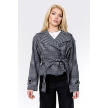 Kadın Trençkot Kısa Kadın Ceket Kruvaze Apoletli Astarlı Düğmeli Belden Bağlamalı Tesettür Lotus