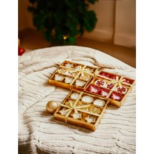 Kırmızı Simli Dokuzlu Dekoratif Mum Seti