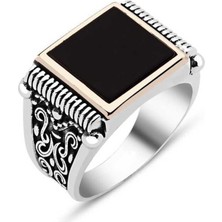 Inure Jewelry Gümüş Siyah Taşlı Erkek Yüzük
