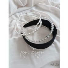 Pegu 4 Lü Set Geniş Kadife Taç ve Sıralı Inci Taç , Gelin,davet ,kutlama ,günlük,