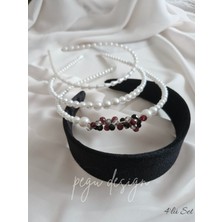 Pegu 4 Lü Set Geniş Kadife Taç ve Sıralı Inci Taç , Gelin,davet ,kutlama ,günlük,