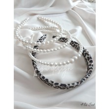 Pegu 4 Lü Set Leopar Kadife Taç ve Sıralı Inci Taç , Gelin,davet ,kutlama ,günlük,
