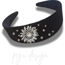 Pegu Ayçiçek Model Kadife Kristal Cam Taşlı Özel Tasarım Geniş Taç