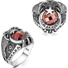 Inure Jewelry Gümüş Polis Akademisi Kırmızı Taşlı Erkek Yüzük