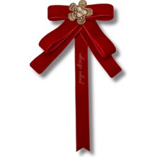 Pegu Kırmızı Kadife Kurdele Incili Çiçekli Yaka Broş,papyon,kravat ..