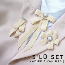 Pegu Lux Ekru Kadife 3 Lü Set Kurdele Broş Yaka Igne Okul,işhediye,çanta,şal,gömlek Aksesuar