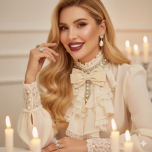 Pegu Ekru Kadife , Yanlar Inci Sallantılı ,kadın Papyon,broş,yeniyıl Kutlama,kravat