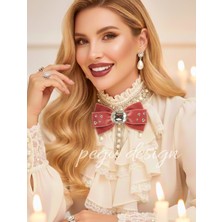 Pegu Gül Kurusu Kadife , Yanlar Inci Sallantılı Kristal Taşlı ,kadın Papyon,broş,yeniyıl Kutlama,kravat