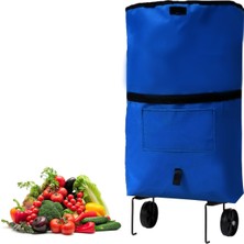 Katlanabilir Tekerlekli Cepli Pazar Market Arabası ve Malzeme Çantası