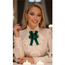 Pegu Yeşil Grogren Kurdele Incili Çiçekli Yaka Broş,papyon,kravat ..