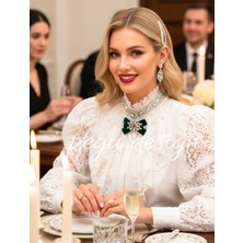 Pegu Zümrüt Yeşil Kadife ,kristal Taşlı ,kadın Papyon,broş,yaka Iğnesi,kravat