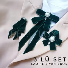 Pegu Lux Zümrüt Yeşil Kadife 3 Lü Set Kurdele Broş Yaka Igne Okul,işhediye,çanta,şal,gömlek Aksesuar