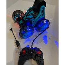 Mavi Su Dünyası Uzaktan Kumandalı Şarjlı Işıklı  Müzikli Çılgın Akrobat Araba Yeşil Renk 17X15 cm