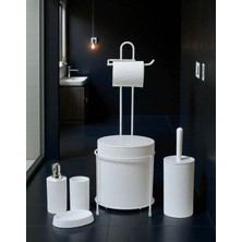 Mavi Concept 6 Parça Banyo Seti Metal Stantlı Çöp Kovalı Wc Kağıtlık ve Tuvalet Firçası Katı - Sıvı Sabunlu