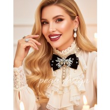 Pegu Siyah Kadife , Yanlar Inci Sallantılı Kristal Taşlı ,kadın Papyon,broş,yeniyıl Kutlama,kravat