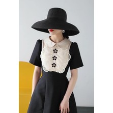 Pegu 1 Adet Incili Nakışlı Çiçek Model Trend Düğme Broş , Düğme Geçirme Aparatlı