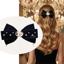 Pegu Taşlı,incili Siyah Kadife Özel Tasarım Otomatik Toka