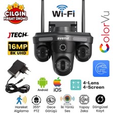 Jtech AV-S316 4mp+4mp+4mp+4mp 16MP Wi-Fi 4 Kameralı 3 Hareketli 3 Ptz Akıllı Kamera
