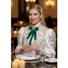 Pegu Yeşil Kristal Taşlı Kurdele Broş,yaka Iğnesi ,yılbaşı Kutlama,okul,ofis