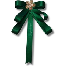 Pegu Zümrüt Yeşil Saten Kurdele Incili Çiçekli Yaka Broş,papyon,kravat ..