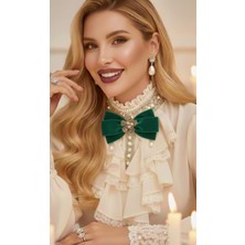 Pegu Yeşil Kadife Incili Çiçekli Yaka Broş,papyon,kravat ..